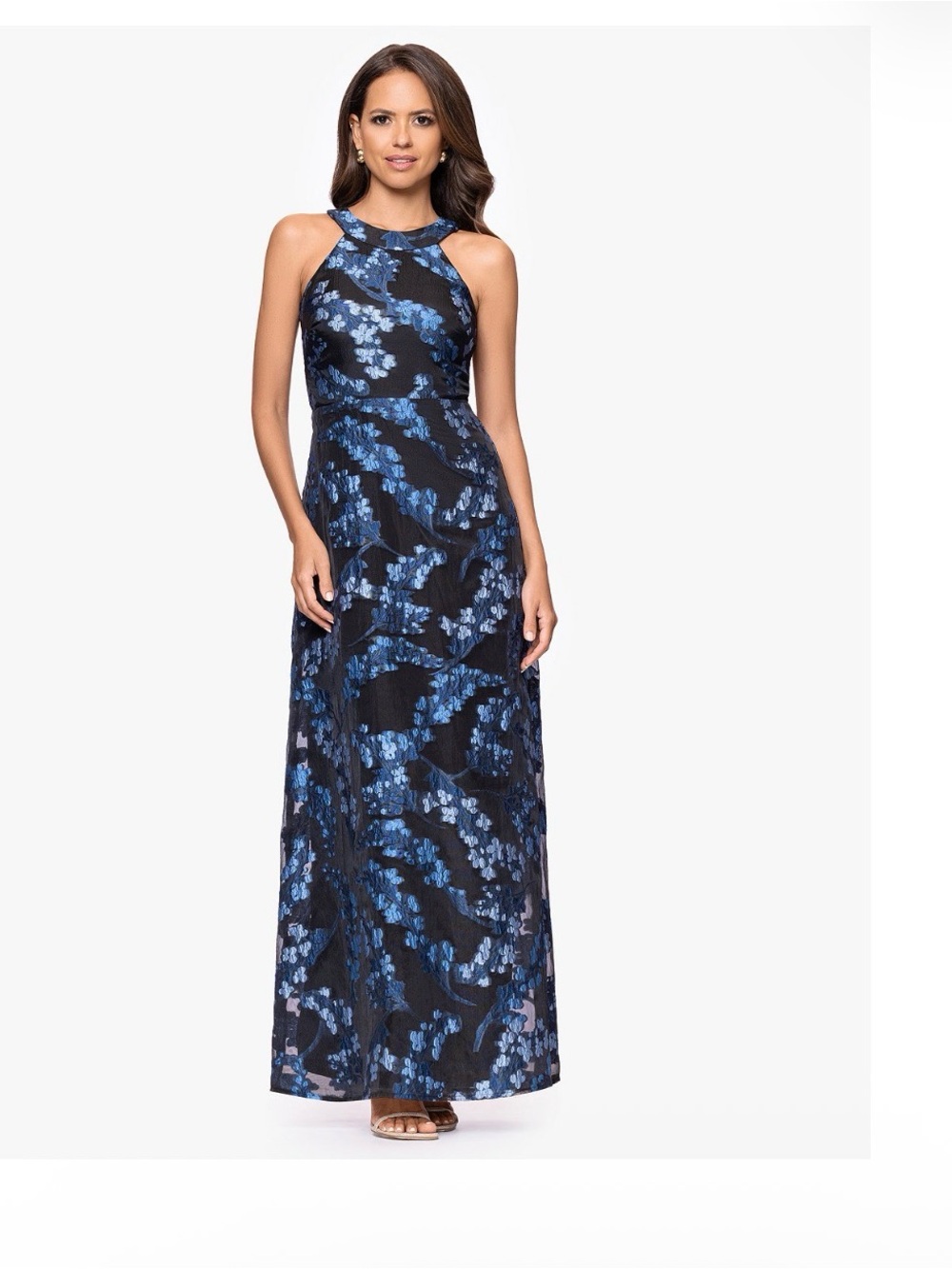 Betsy & Adam Size 6P NWT Navy Blue Floral Jacquard Formal Maxi Gown GALA MOB/MOG